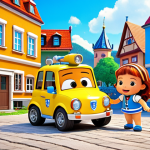 **

Prompt:  A vibrant scene with Robocar Poli (Poli, Amber, Roy, and Helly) in action, rescuing a small child in a playground. The background should feature a typical German cityscape with recognizable architecture. Bright colors, dynamic animation style, emphasizing teamwork and problem-solving.

**
