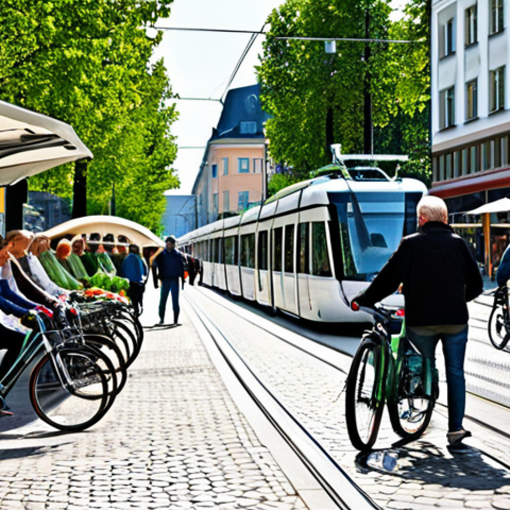 Sustainable City Scene**

"A bustling German city street with modern trams and bicycles, solar panels on rooftops, and green spaces integrated into the urban landscape. People are shopping at farmers' markets and using reusable bags. Fully clothed pedestrians in appropriate attire. Safe for work. Perfect anatomy. Natural proportions. Professional, family-friendly, appropriate content, well-formed hands, proper finger count, natural body proportions."

**