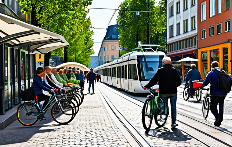 Sustainable City Scene**
"A bustling German city street with modern trams and bicycles, solar panels on rooftops, and green spaces integrated into the urban landscape. People are shopping at farmers' markets and using reusable bags. Fully clothed pedestrians in appropriate attire. Safe for work. Perfect anatomy. Natural proportions. Professional, family-friendly, appropriate content, well-formed hands, proper finger count, natural body proportions."
**