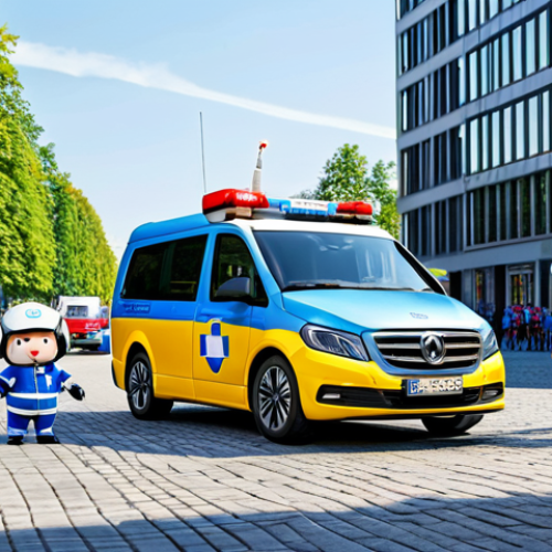 Robocar Poli in Rescue Mission**

"Robocar Poli team (Poli, Amber, Roy, Helly) responding to a call in a bustling, modern German city square, showcasing emergency vehicles with flashing lights, fully clothed rescue team members assisting a child with a minor injury, appropriate content, safe for work, family-friendly, perfect anatomy, natural pose, professional illustration style, sunny day in Munich."

**