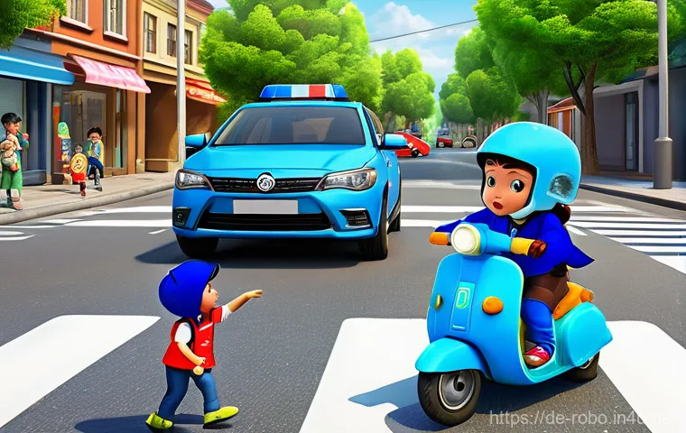 로보카폴리와 글로벌 문화 교류 - **Prompt:** A vibrant, cheerful 3D animated scene set in the sunny Brooms Town. Robocar Poli, the bl...