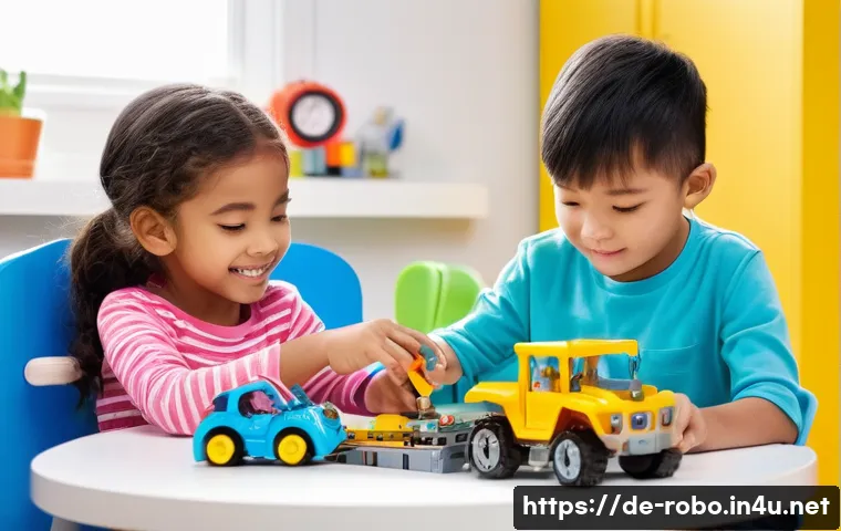 로보카폴리와 STEM 콘텐츠 - **"Little STEM Explorers with Robocar Poli Toys"**
A vibrant and brightly lit image of three div...