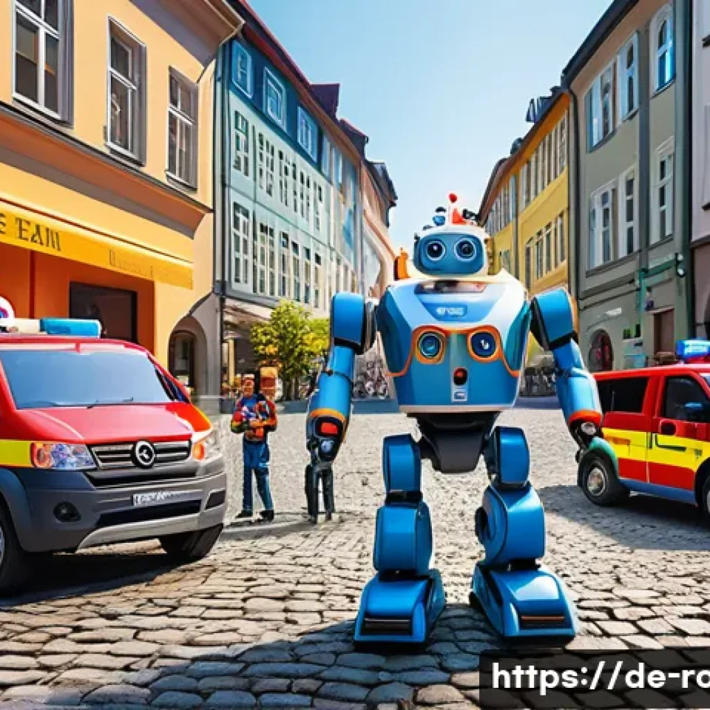 로보카폴리의 대표적인 캐릭터 - A vibrant and detailed scene of five colorful rescue vehicles transformed into friendly robots stand...