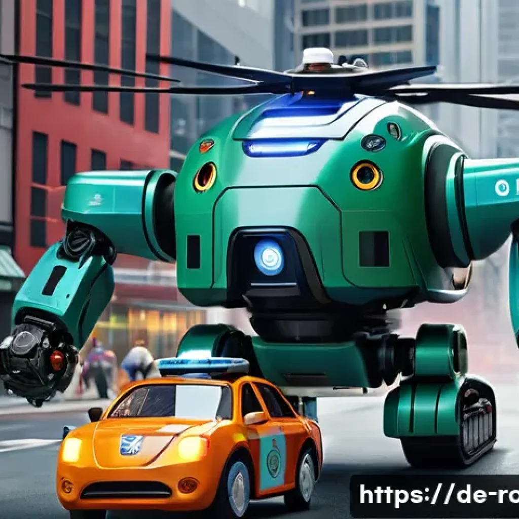 로보카폴리 캐릭터별 역할 - A vibrant and colorful scene featuring a diverse team of rescue robots in action, each robot designe...