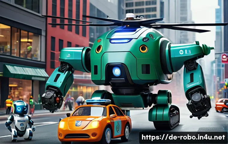 로보카폴리 캐릭터별 역할 - A vibrant and colorful scene featuring a diverse team of rescue robots in action, each robot designe...
