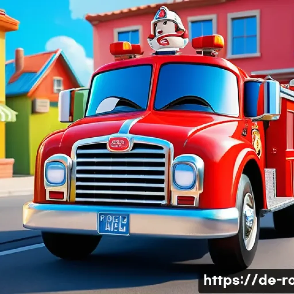 로보카폴리 배우 인터뷰 - A bright and cheerful scene featuring Poli, the brave and friendly small fire truck character from R...