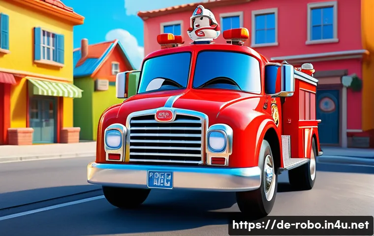 로보카폴리 배우 인터뷰 - A bright and cheerful scene featuring Poli, the brave and friendly small fire truck character from R...
